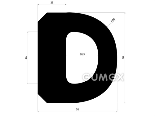 Pryžový profil tvaru "D" s dutinkou, 80x70/R40mm, 70°ShA, EPDM, -40°C/+100°C, černý